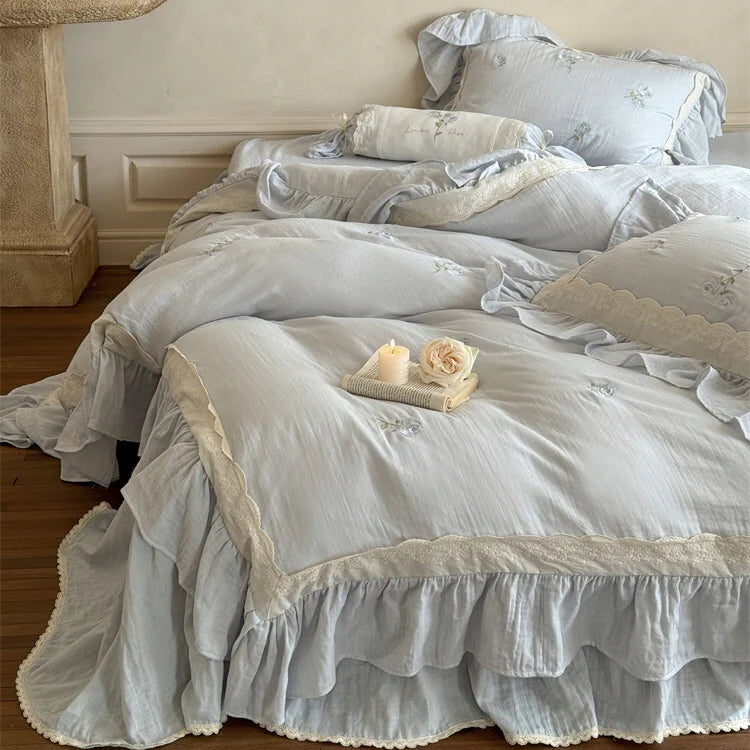 Romantic Blue Rose Cotton Bedding Set