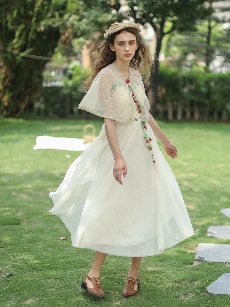 Strawberry Garden Vintage Embroidered Dress