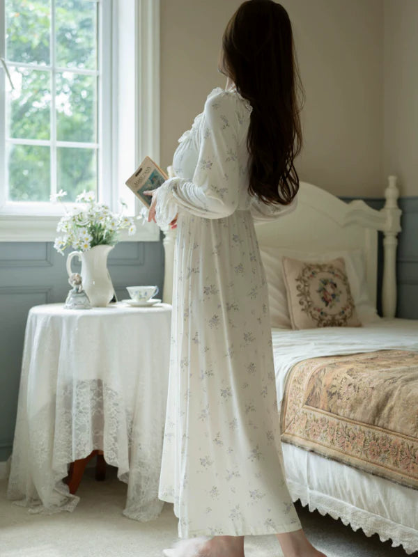 Sky-Blue Floral Dream Nightgown