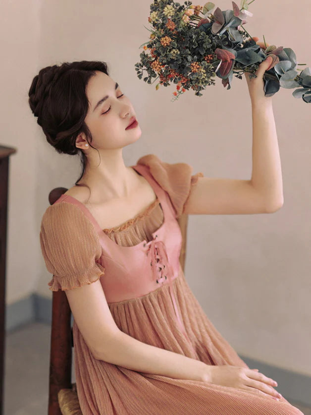 Whispering Rose Lace-Up Vintage Dress