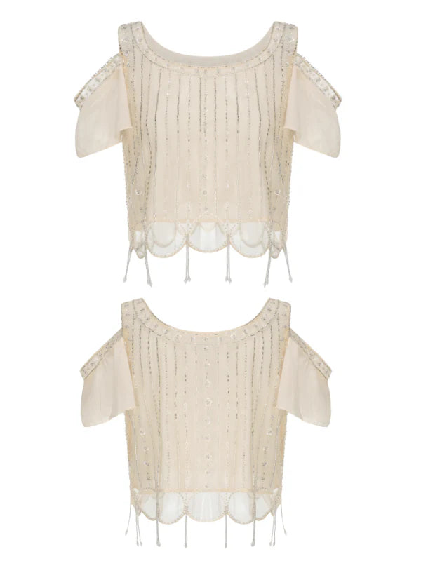 Moonlight Garden Beaded Cold Shoulder Top