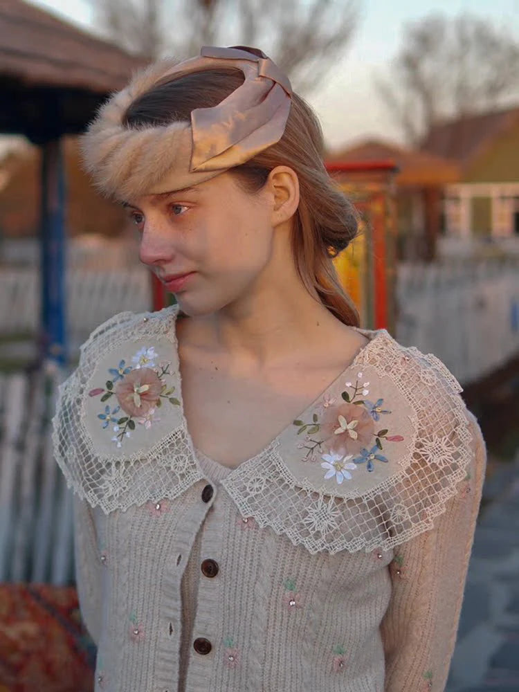 Vintage Bloom Embroidered Knit Cardigan