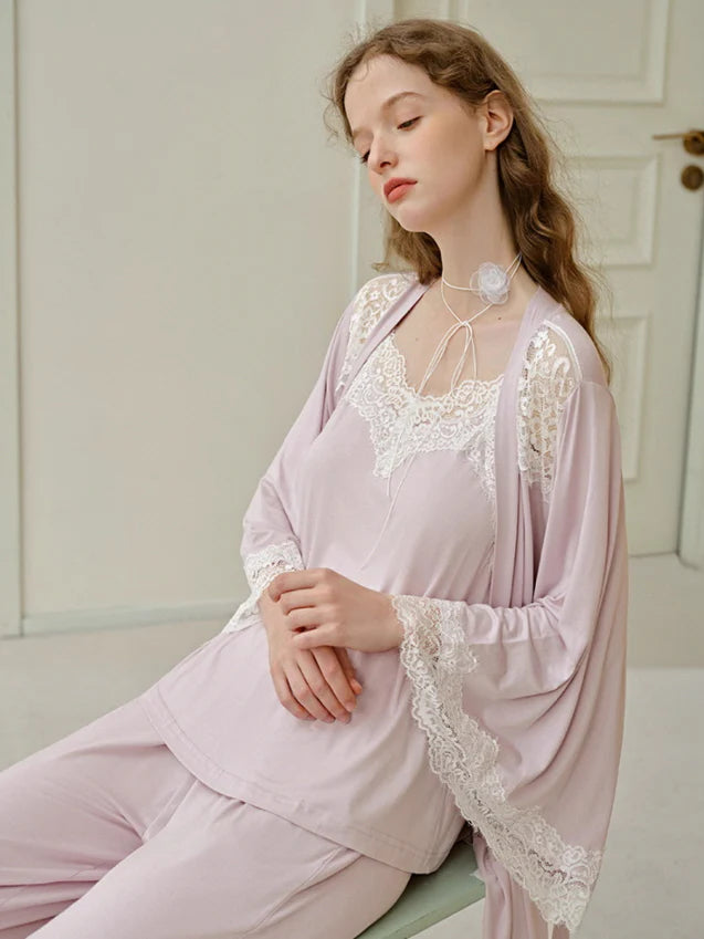 Lace Elegance 3-Piece Loungewear Set
