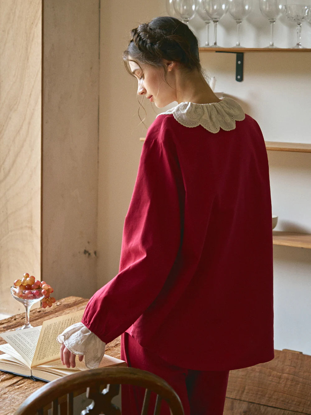 Autumn Romance Cotton Lace Pajama Set