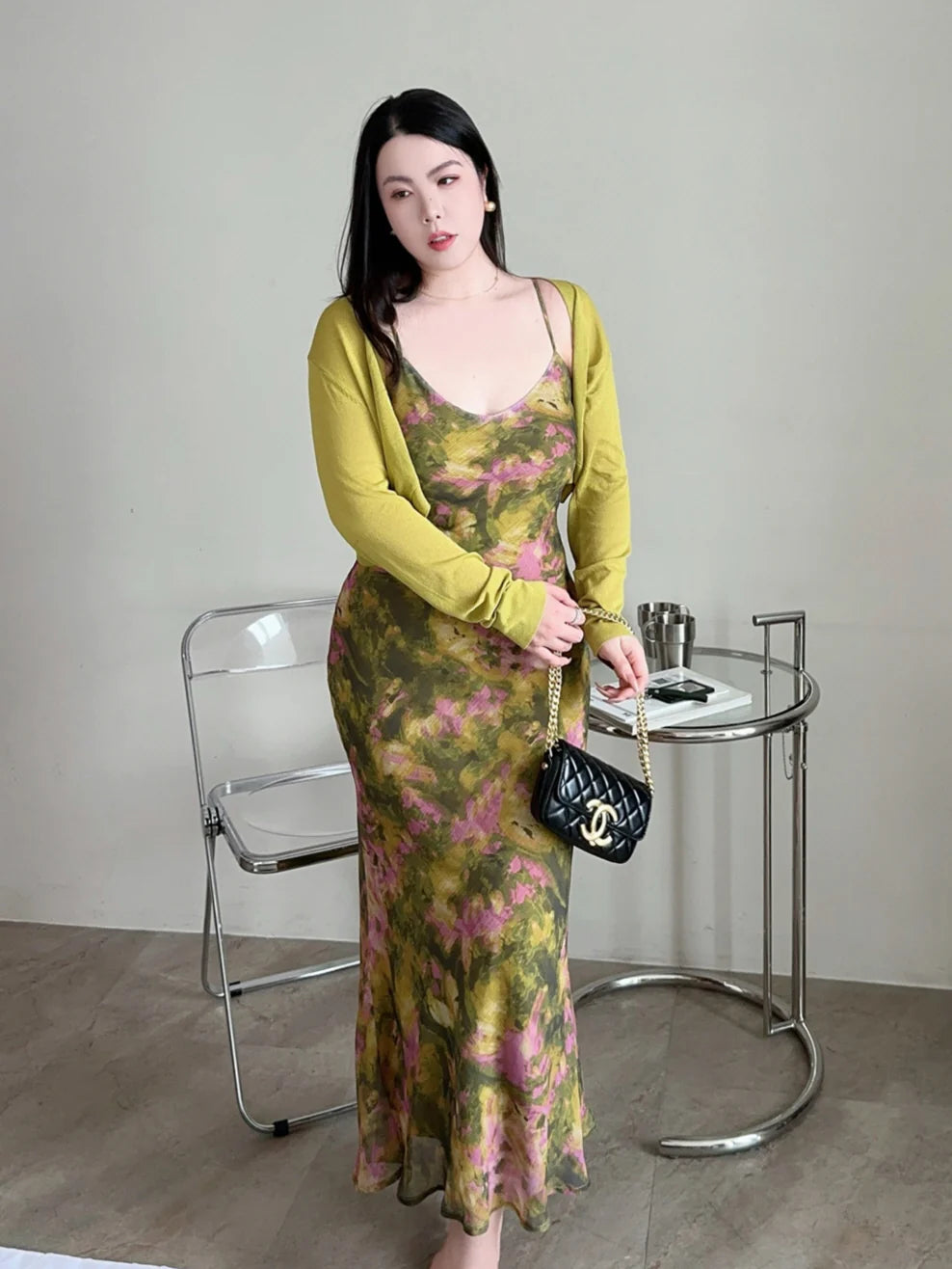 Plus Size Moss Garden Watercolor Slip Dress