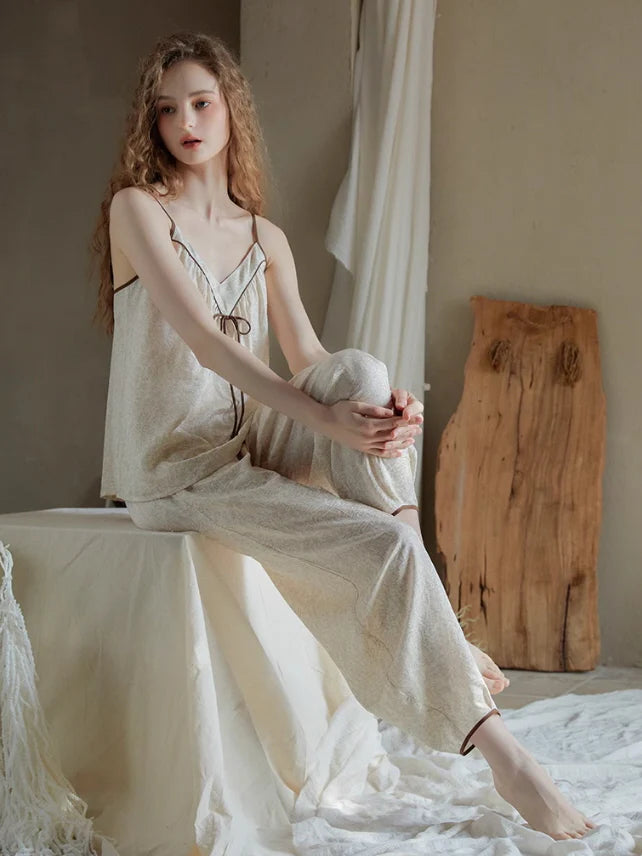 Vintage Ribbon-Tie Pajama Set