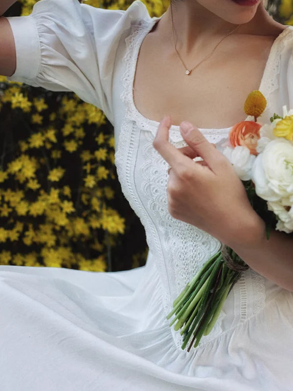 Vintage Lace Elegance White Dress