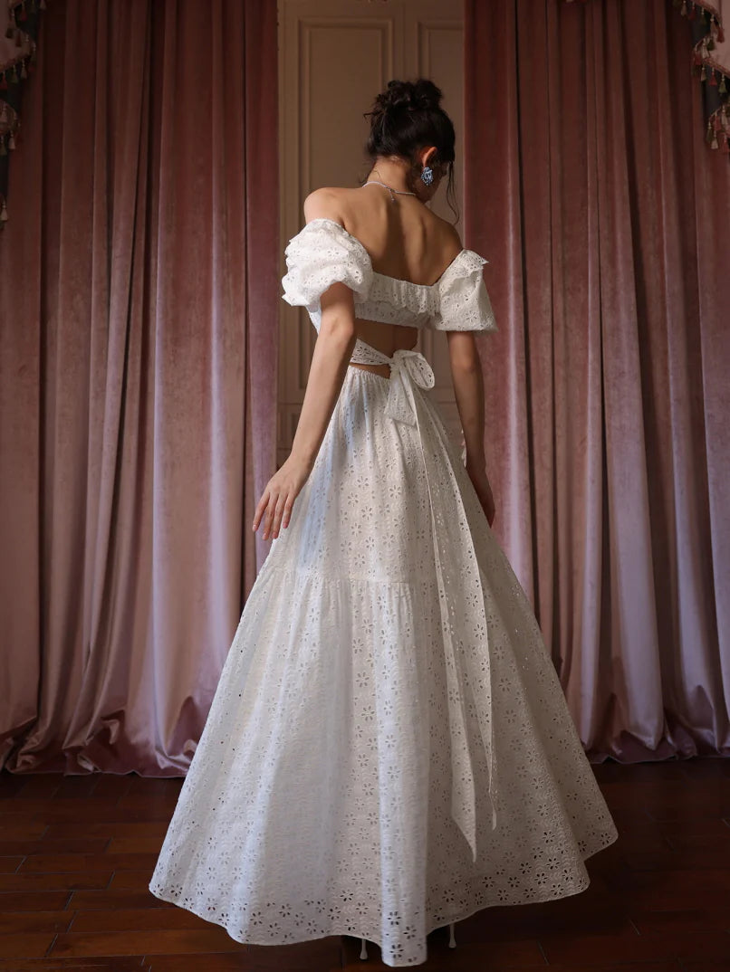 Daisy Lace Back Bow Cotton Dress