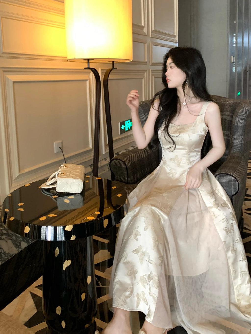 Ethereal Butterfly Embroidered Jacquard Dress