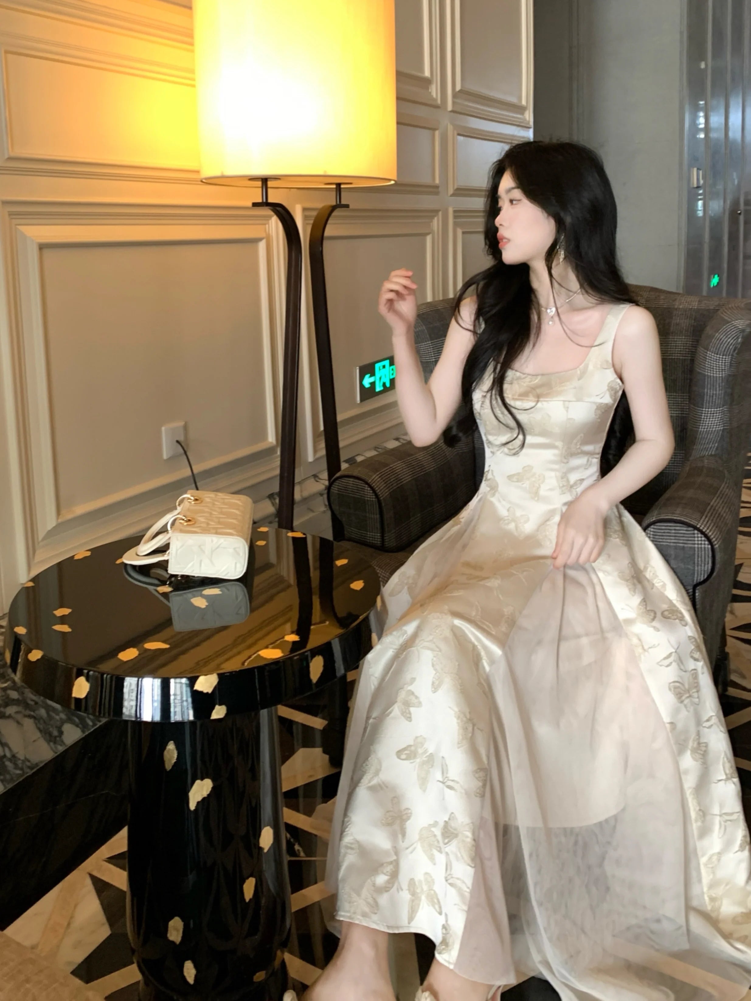 Ethereal Butterfly Embroidered Jacquard Dress