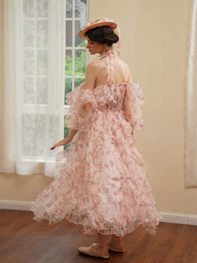 Blushing Rose Ruffle Chiffon Dress