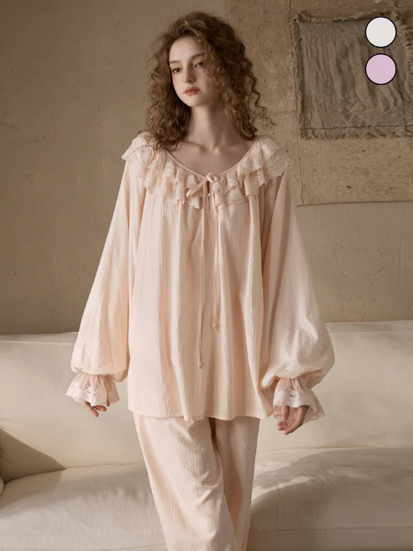 Romantic Ruffle Lace Loungewear Set