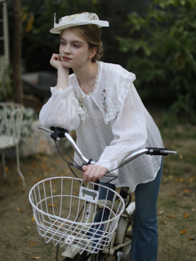 Wild Garden Embroidered Ramie Blouse
