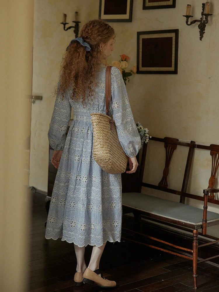 Enchanted Blue Embroidered Cotton Dress