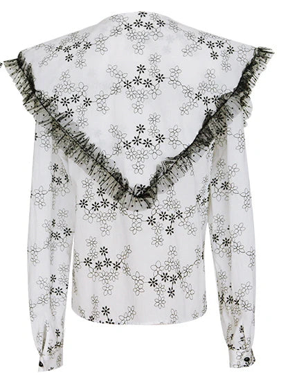 Ruffled Floral Embroidered Blouse