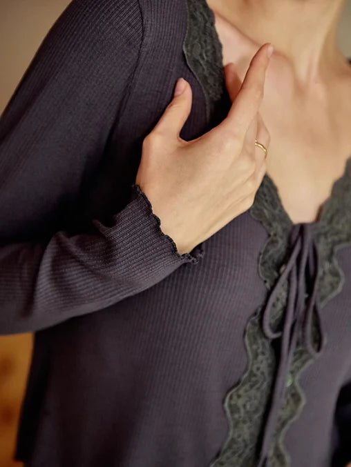 Moonlit Elegance Lace Trim Pajama Set