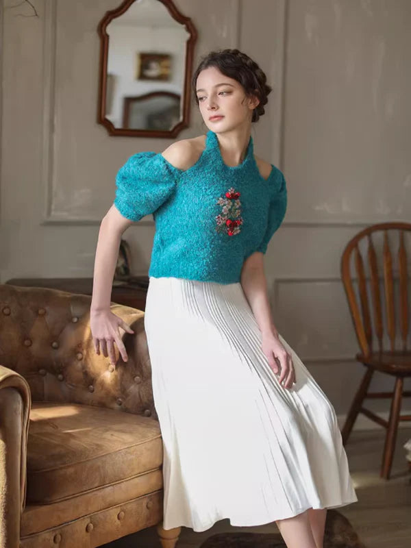 Hand-Embroidered Knit Top