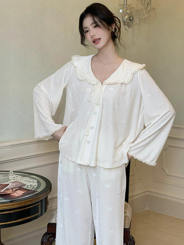 Whimsical Bow Lace Trim Loungewear Set