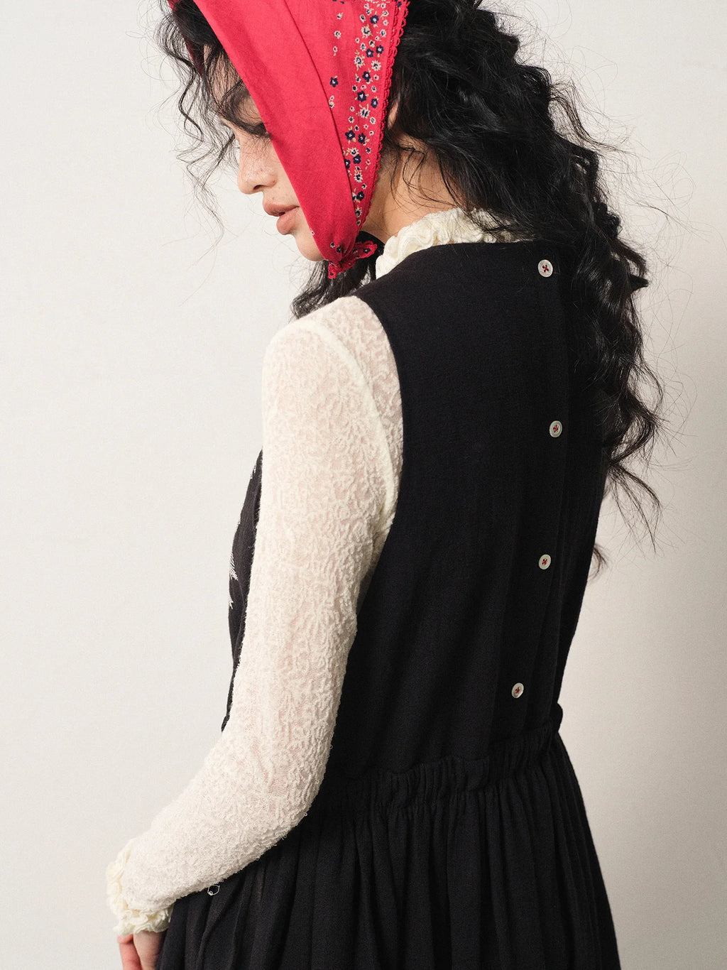 Floral Embroidered Linen-Cotton Pinafore Dress