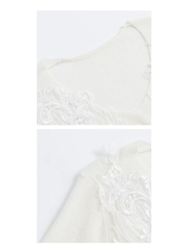 Floral Lace Embellished Knit Top