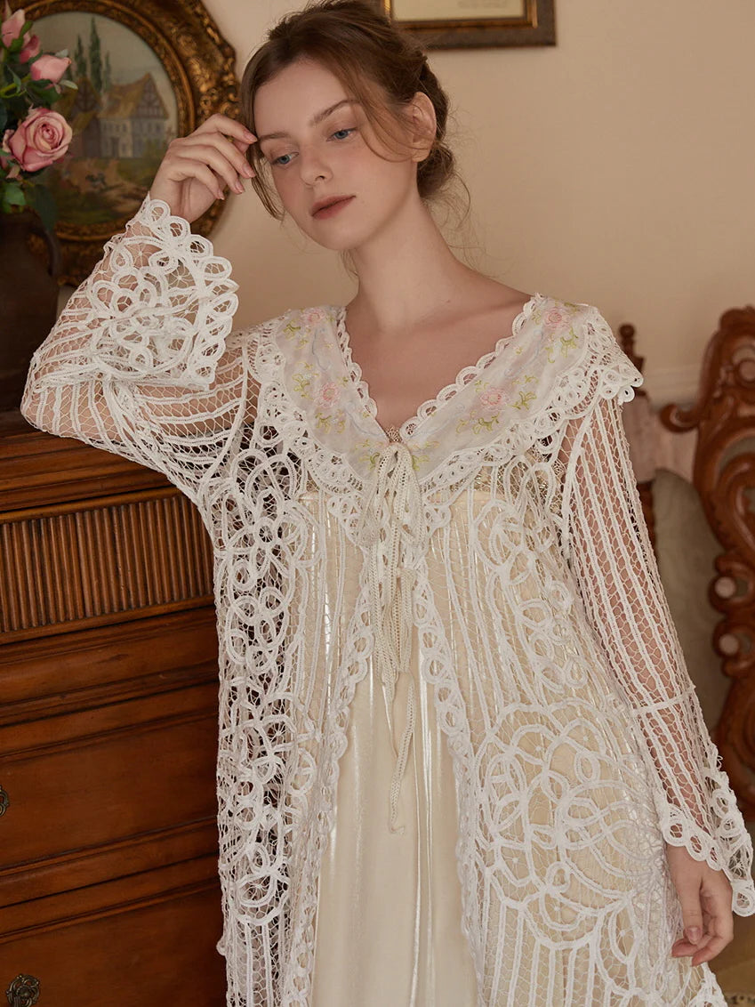 Vintage Floral Embroidered Lace Overlay