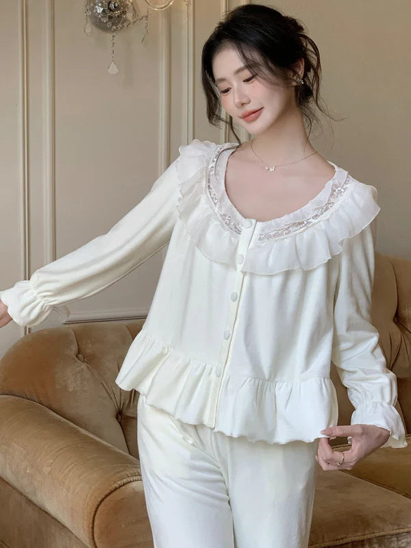 Dreamy Velvet Ruffle Pajama Set