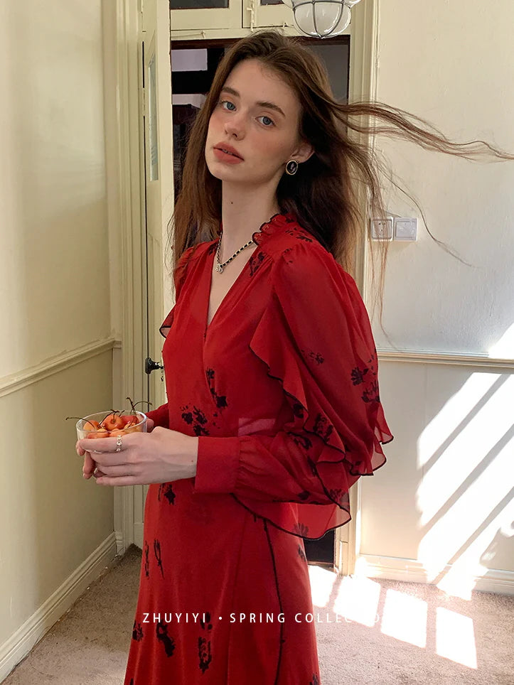 Scarlet Bloom Vintage Wrap Dress