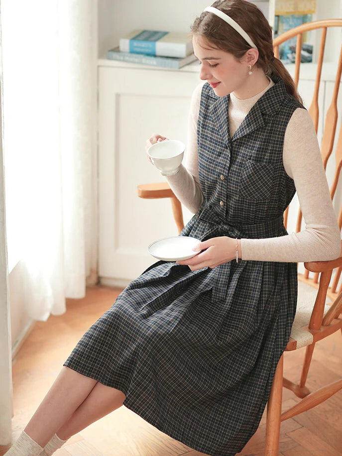 Plaid Vintage-Inspired Belted Dress