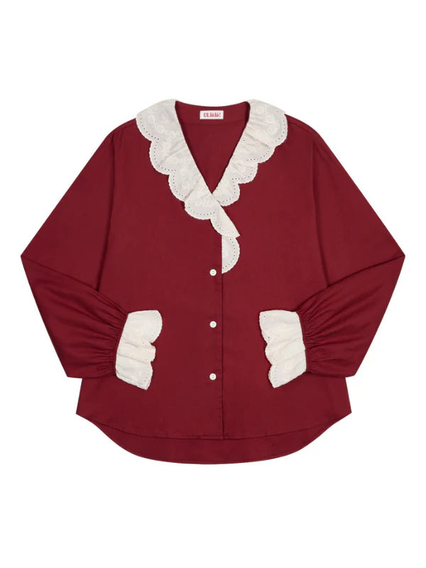 Autumn Romance Cotton Lace Pajama Set