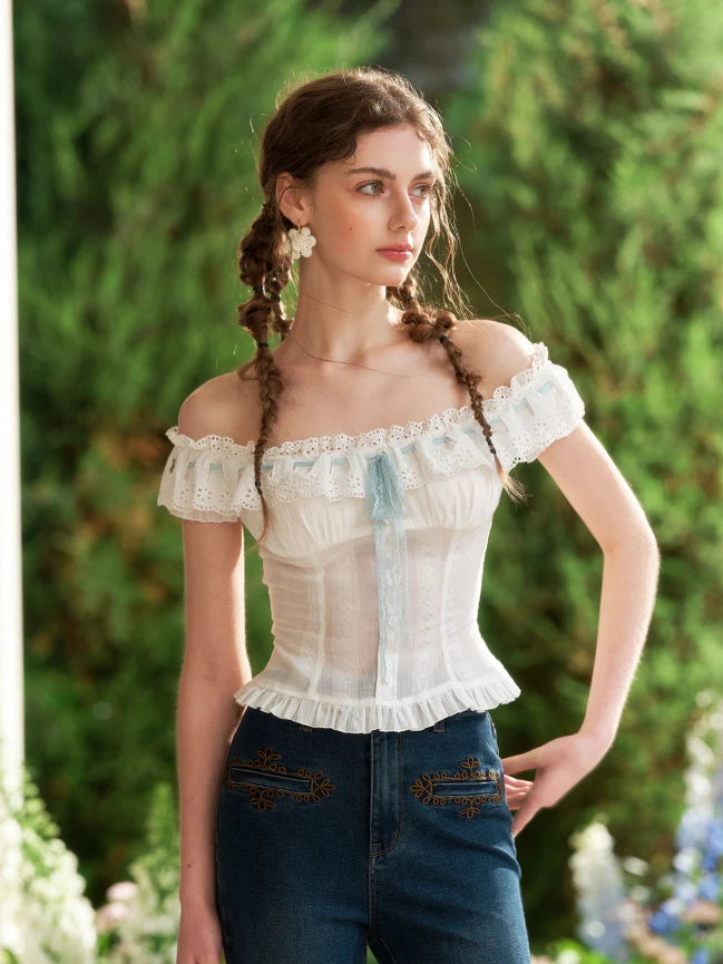Blue Ribbon Garden White Top & Tiered Skirt