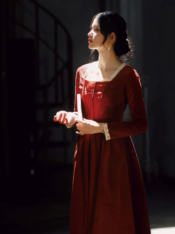 Crimson Elegance Lace Dress