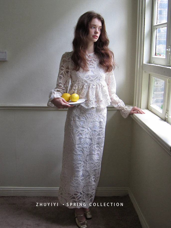 Vintage Lace Peplum Top & Skirt