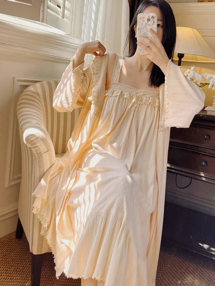 Vintage Lace Cotton Romantic Nightgown Set