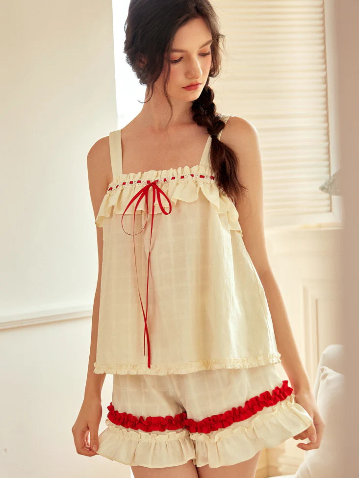 Cream Ruffle Camisole Set
