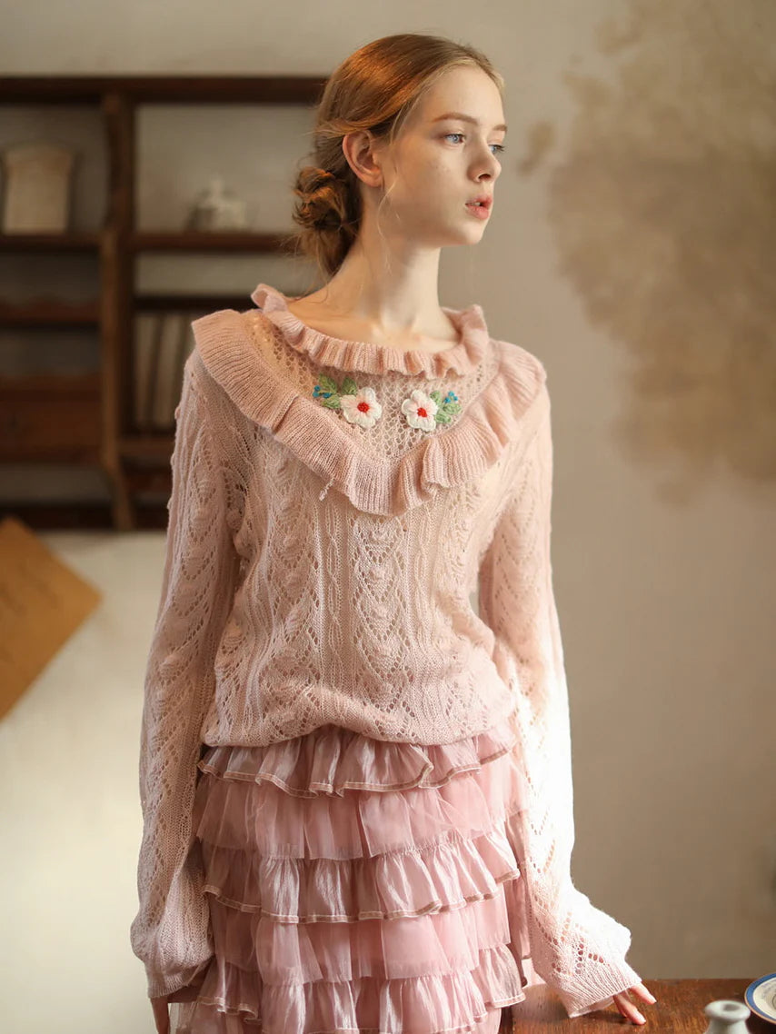 Delicate Blossom Lace Knit Sweater