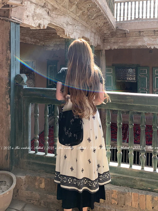 Black Tassel Embroidery Layered Dress