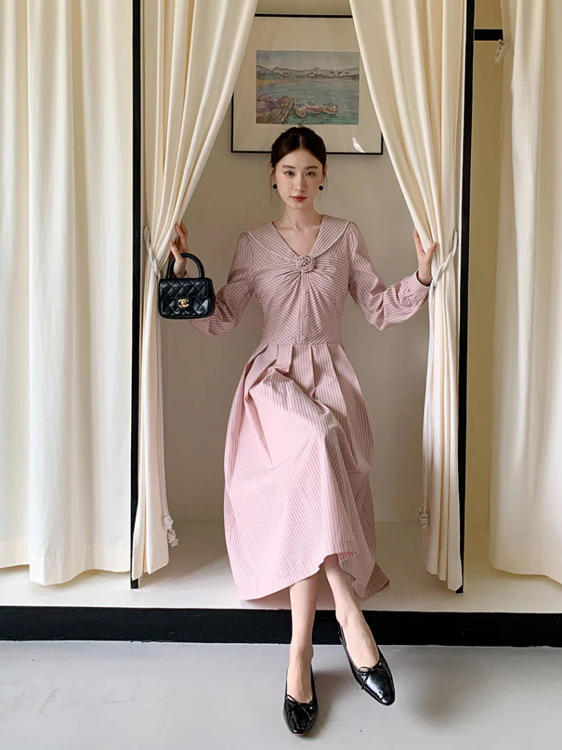 Striped Sailor Collar Dress