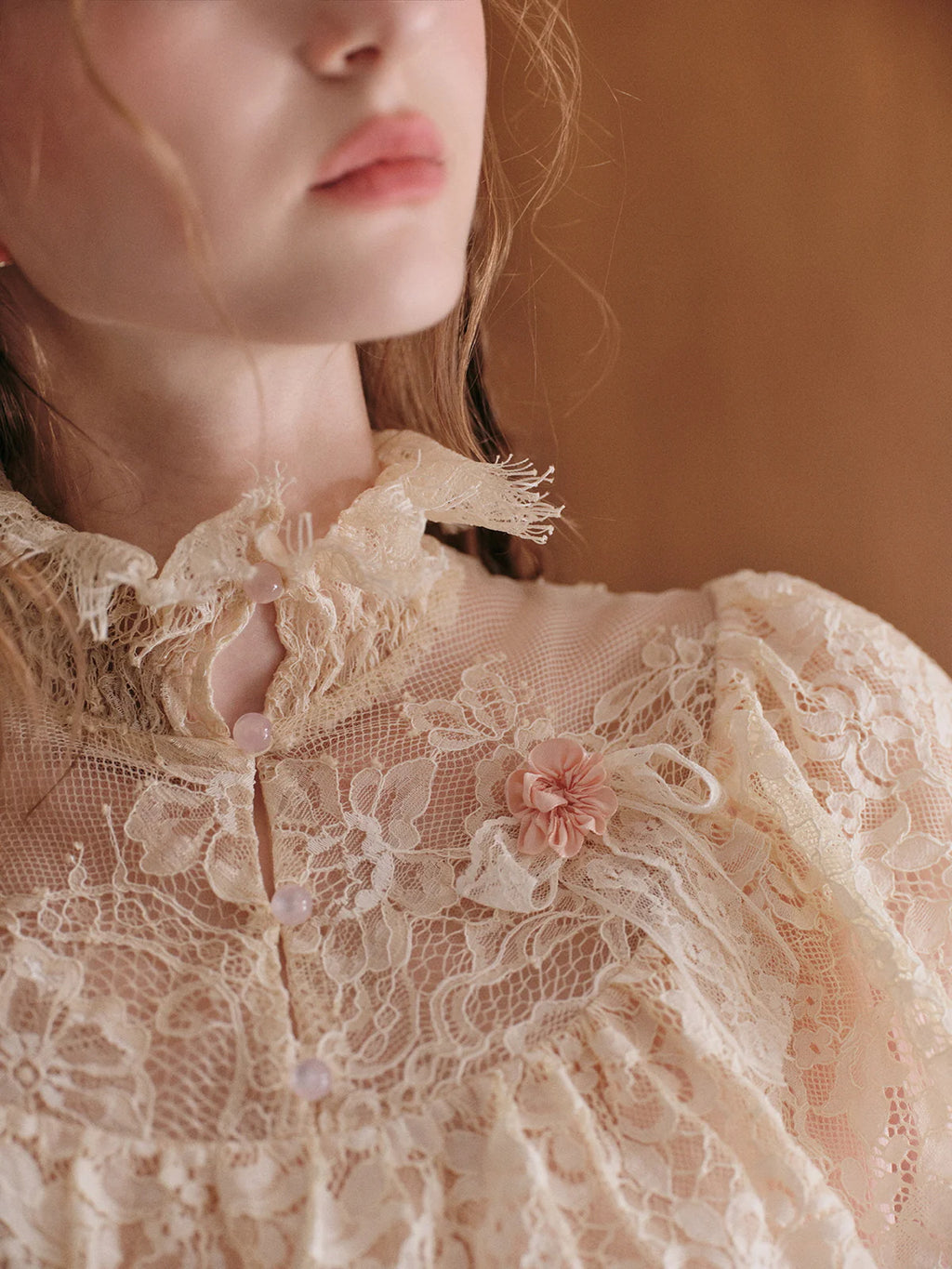 Vintage Lace Embellished Blush Pink Blouse
