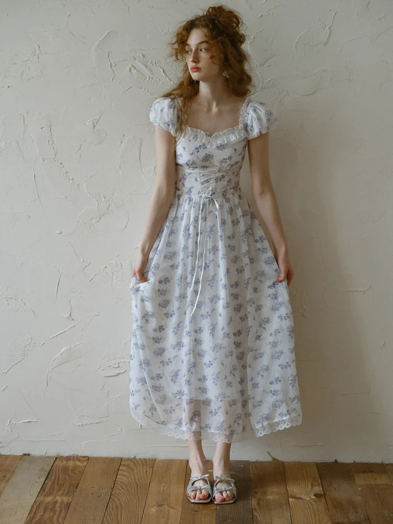 Blue Forest Floral Corset Dress