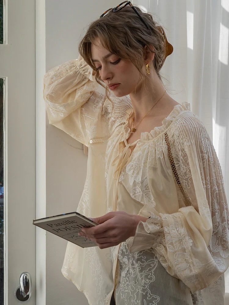 Ethereal Embroidered Lace Blouse