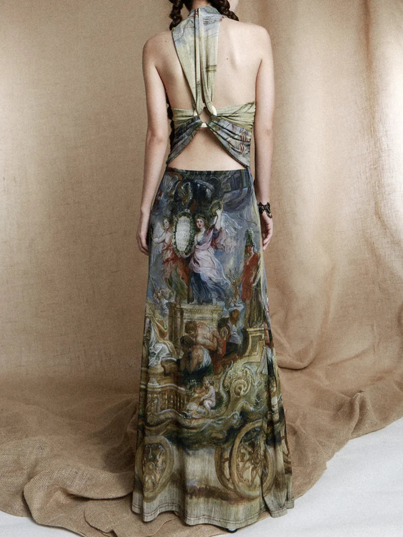 Baroque Allegory Halter Maxi Dress