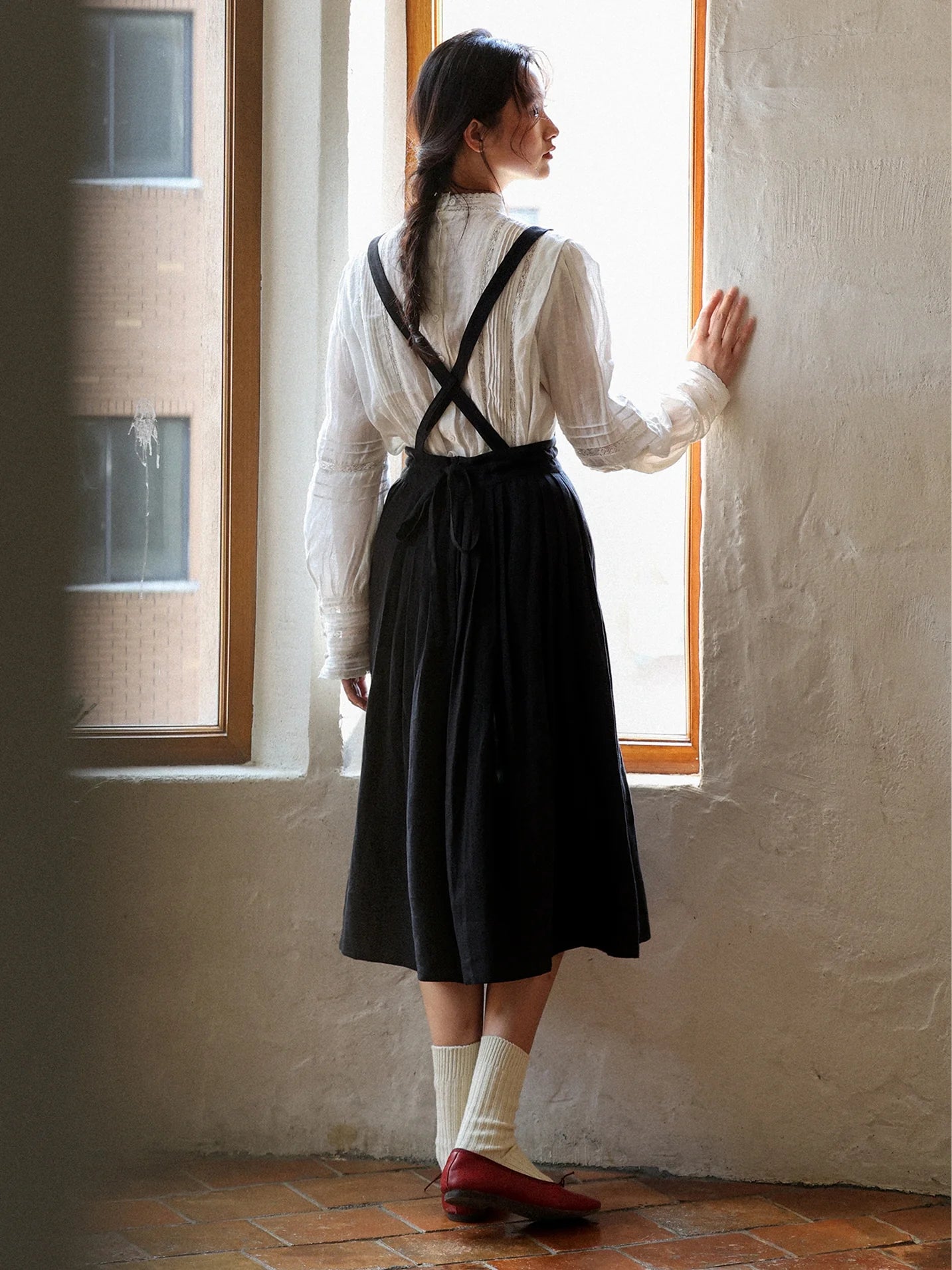 Vintage Linen Suspender Skirt
