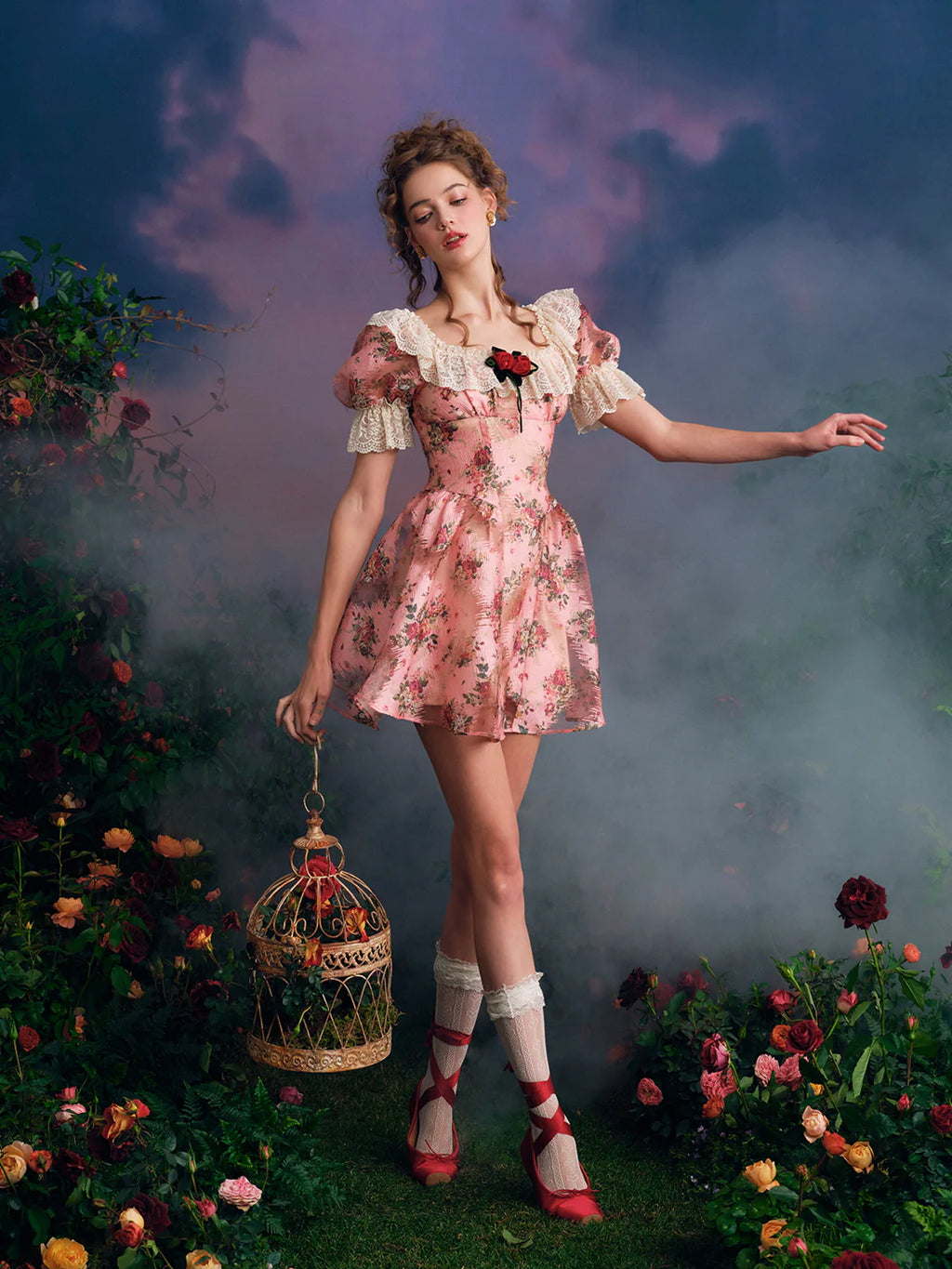 Vintage Rose Lace Frill Dress