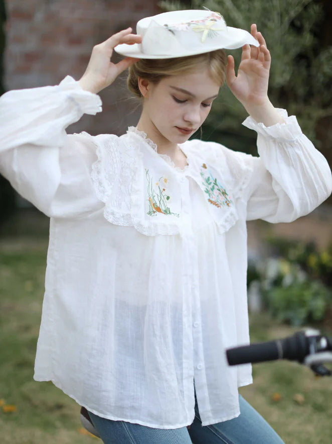 Wild Garden Embroidered Ramie Blouse