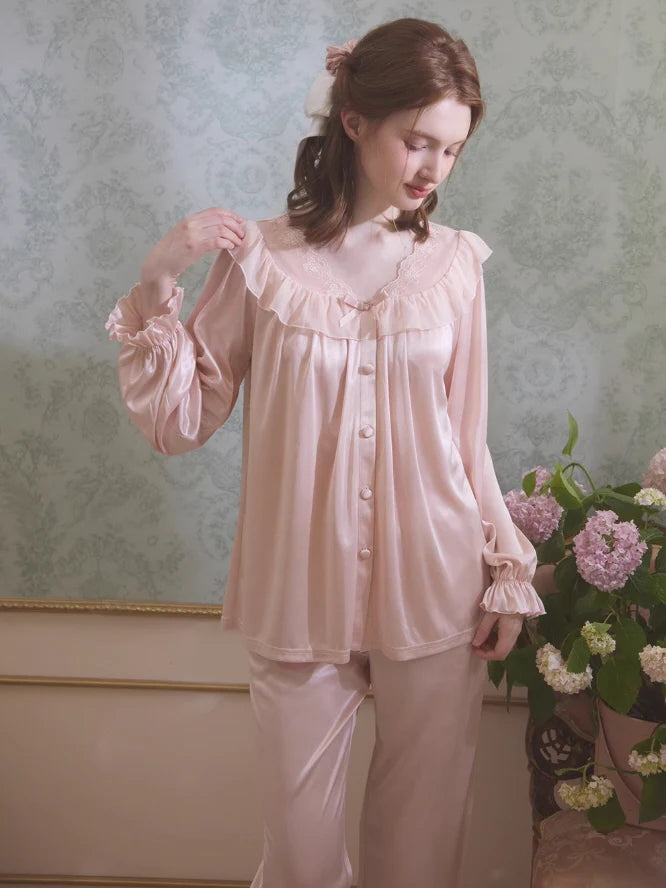 Vintage Rose Satin Pajama Set