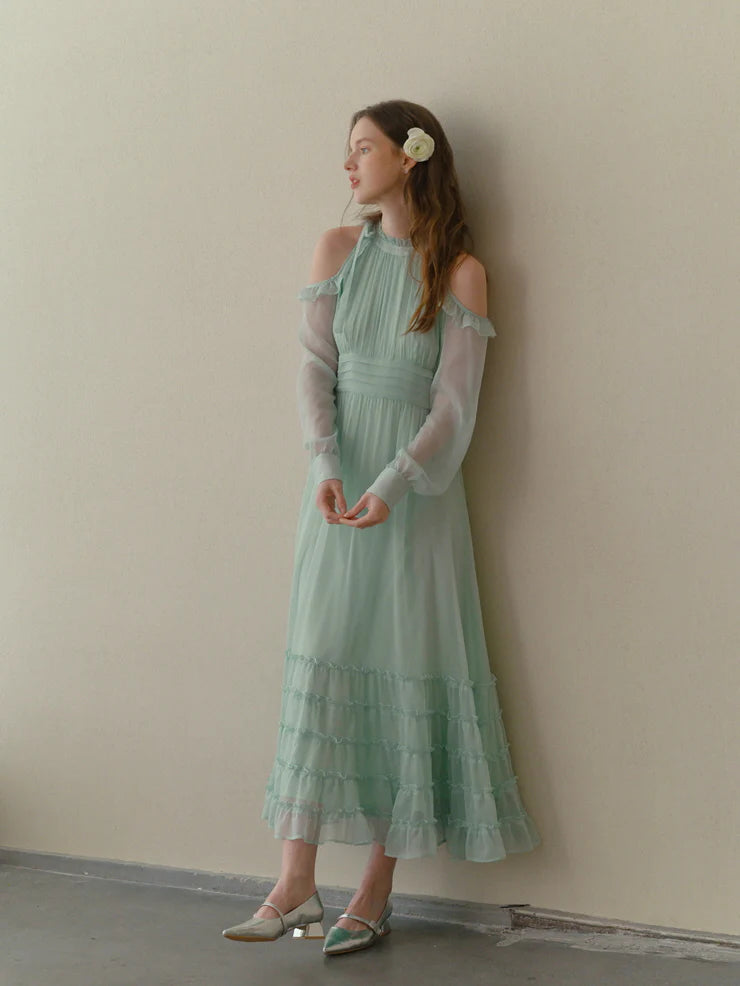 Mint Whispers Cold-Shoulder Dress