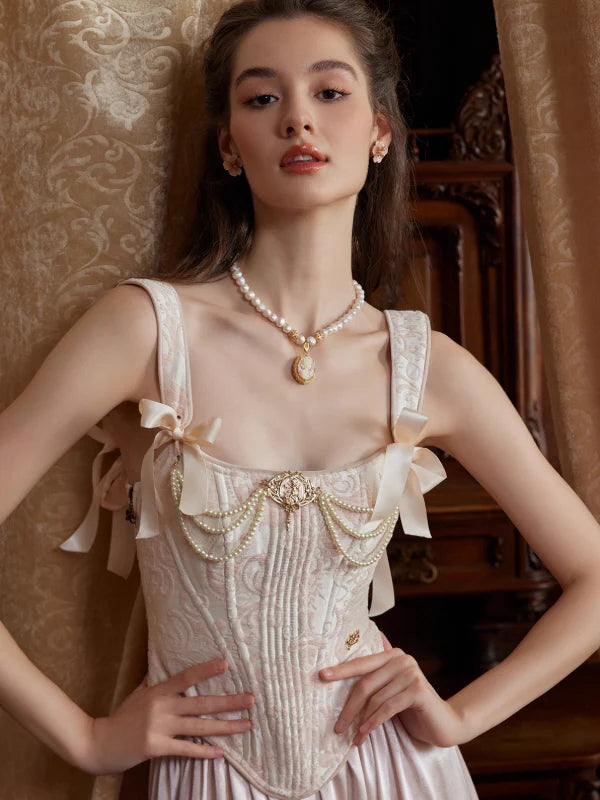 Romantic Vintage Pearl Ribbon Corset