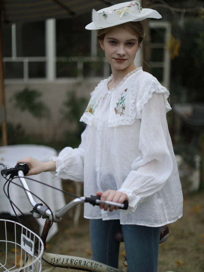 Wild Garden Embroidered Ramie Blouse
