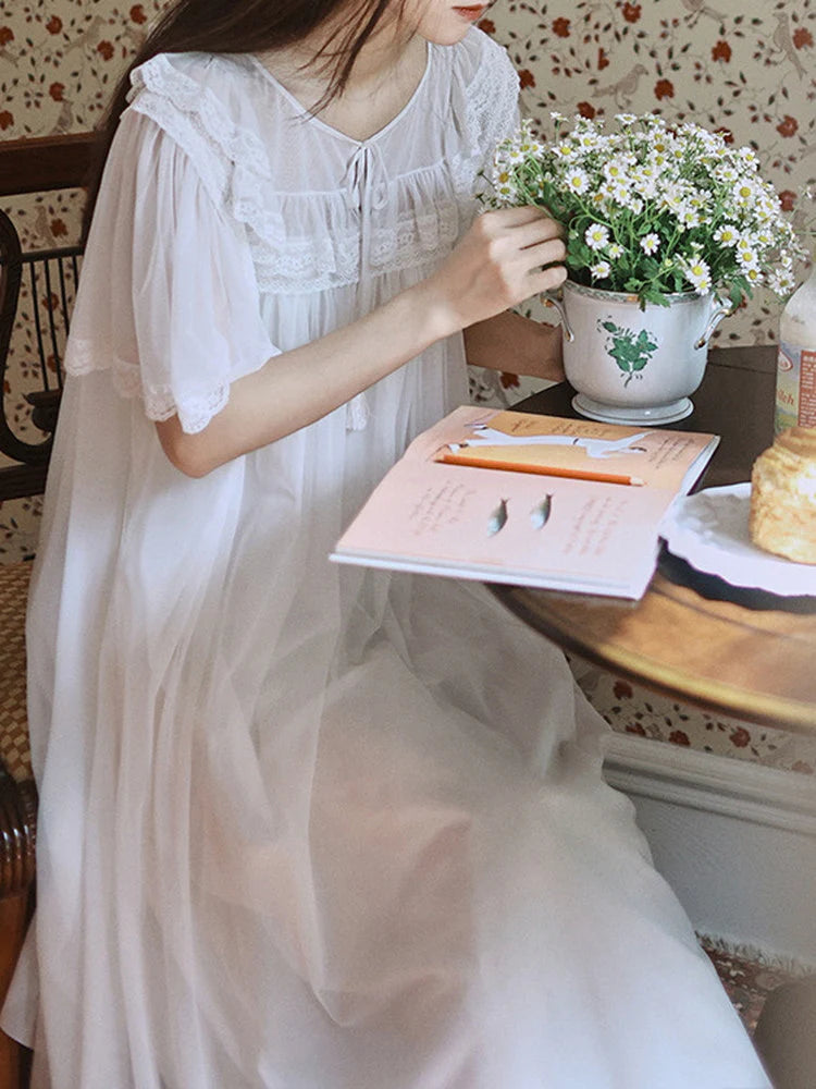 Ruffled Lace Sheer Nightgown