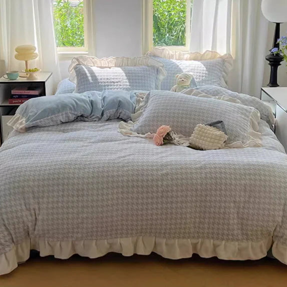 Velvet Blue Check Dream Bedding Set